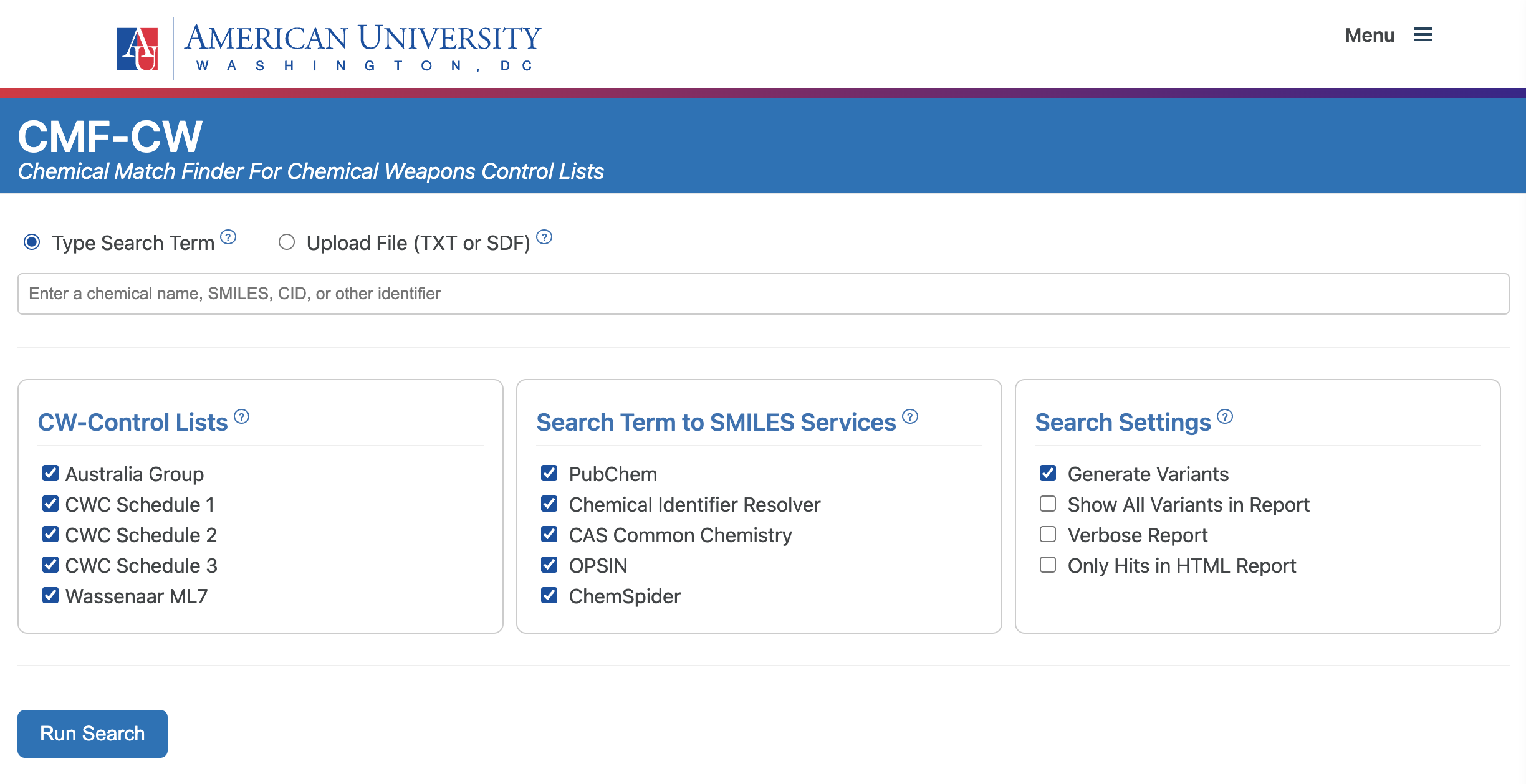 Screenshot of the CMF-CW interface